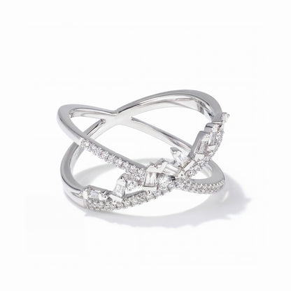 Modern Diamond Criss Cross Ring in 18K White Gold - JewelryAndStore