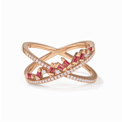 18K Gold Natural Diamond &amp; Ruby Ring