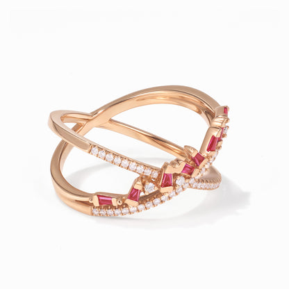 18K Gold Natural Diamond &amp; Ruby Ring