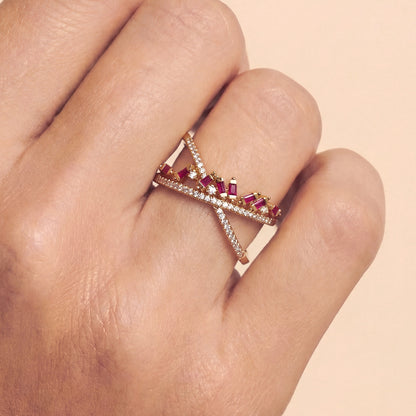 18K Gold Natural Diamond &amp; Ruby Ring - JewelryAndStore