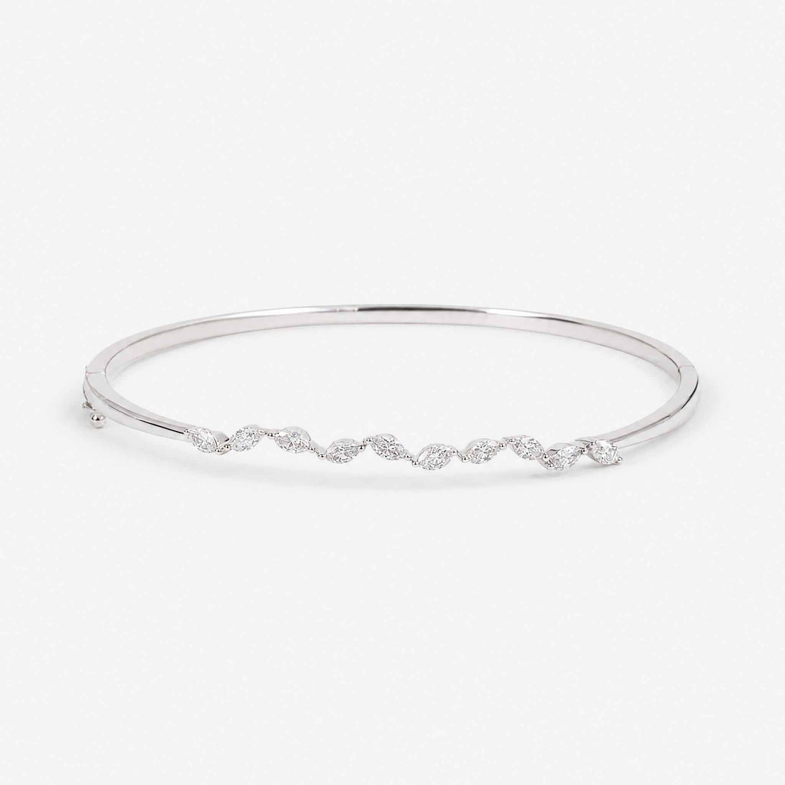 Natural Marquise Diamond Wave Row Bangle in 18K White Gold - JewelryAndStore
