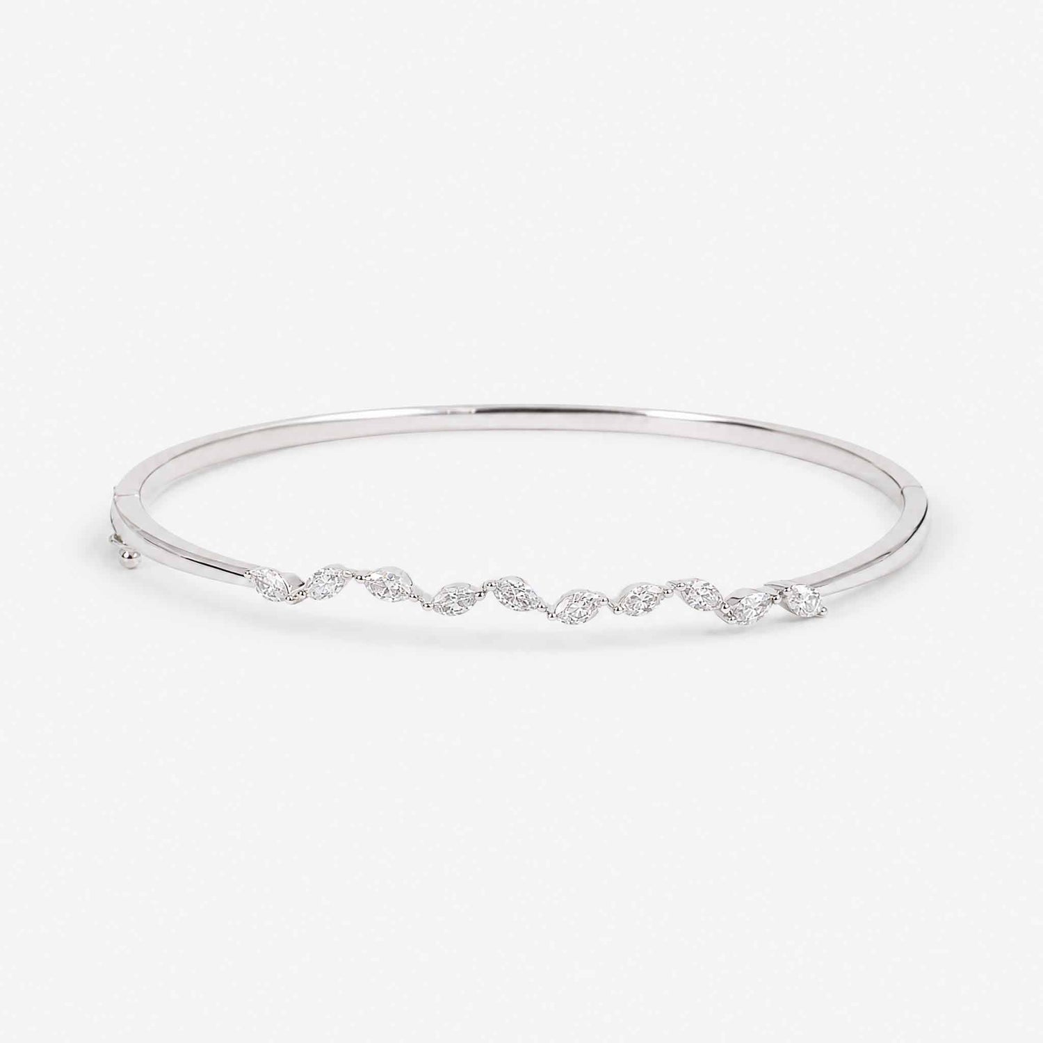 Natural Marquise Diamond Wave Row Bangle in 18K White Gold - JewelryAndStore
