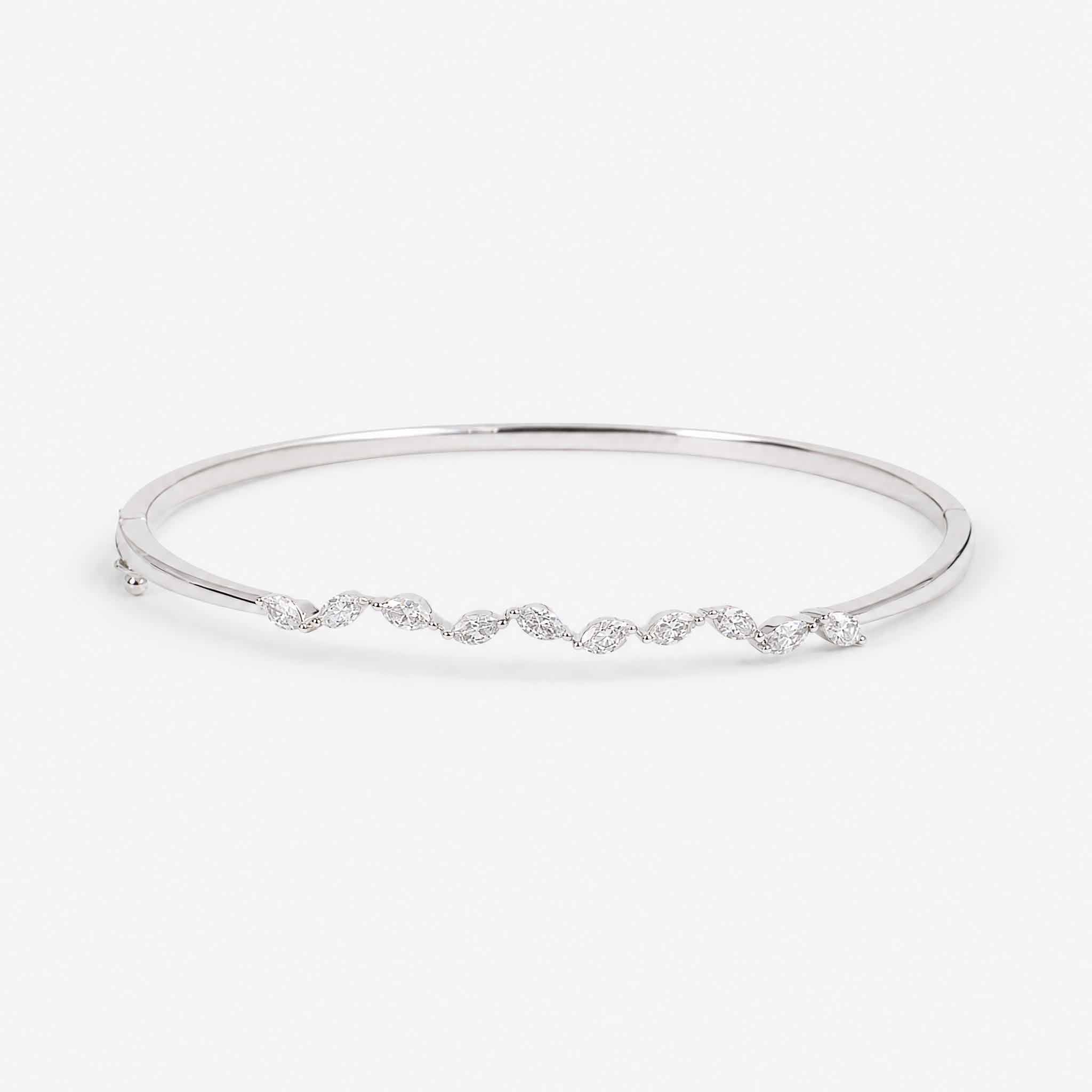 Natural Marquise Diamond Wave Row Bangle in 18K White Gold - JewelryAndStore