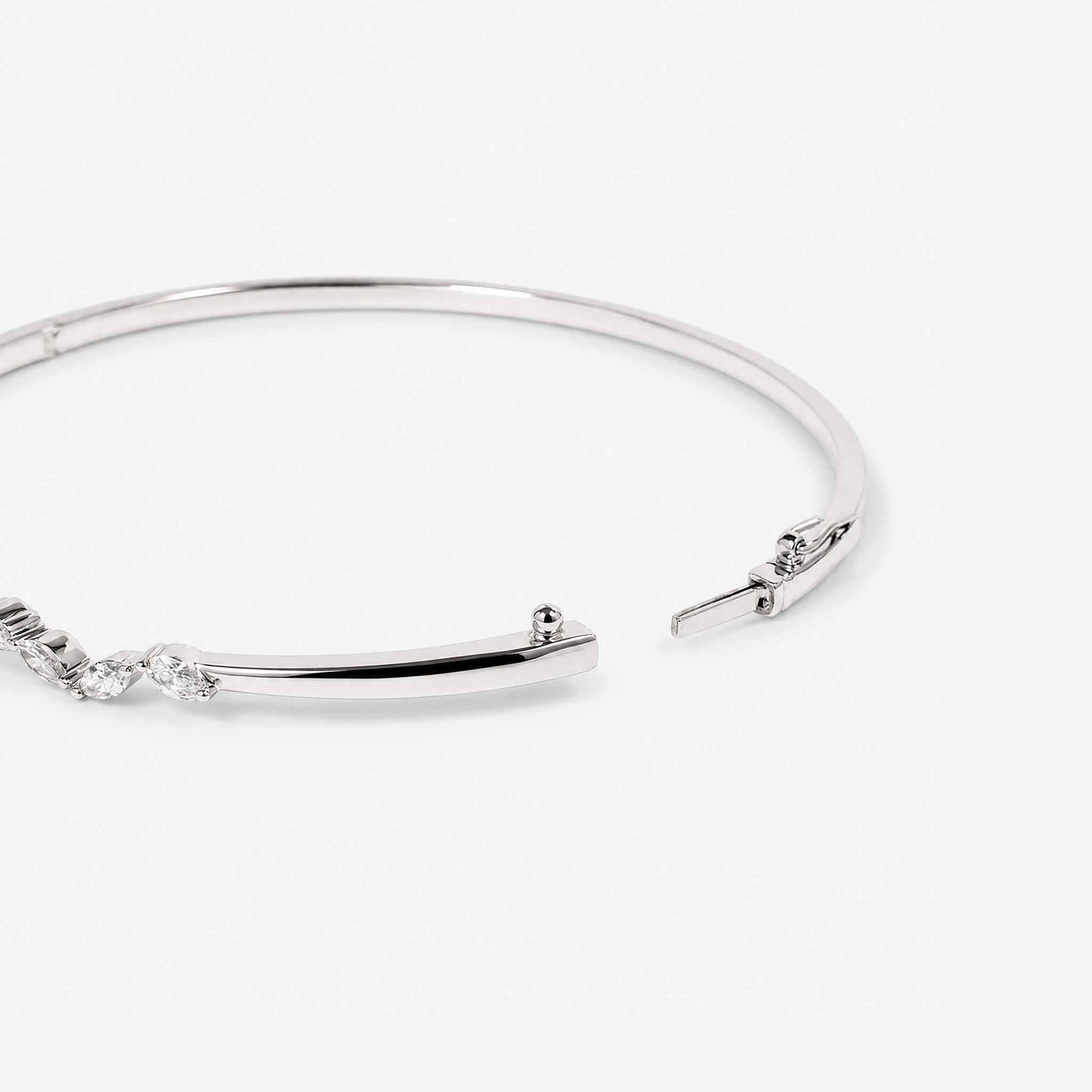 Natural Marquise Diamond Wave Row Bangle in 18K White Gold - JewelryAndStore
