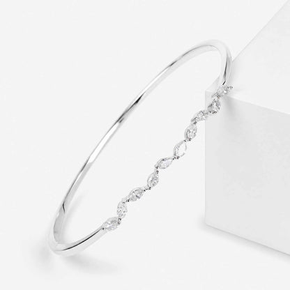 Natural Marquise Diamond Wave Row Bangle in 18K White Gold - JewelryAndStore