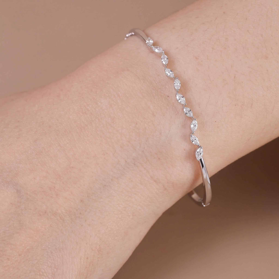 Natural Marquise Diamond Wave Row Bangle in 18K White Gold - JewelryAndStore