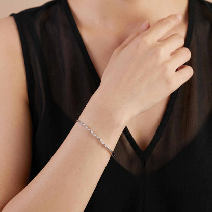Natural Marquise Diamond Wave Row Bangle in 18K White Gold - JewelryAndStore