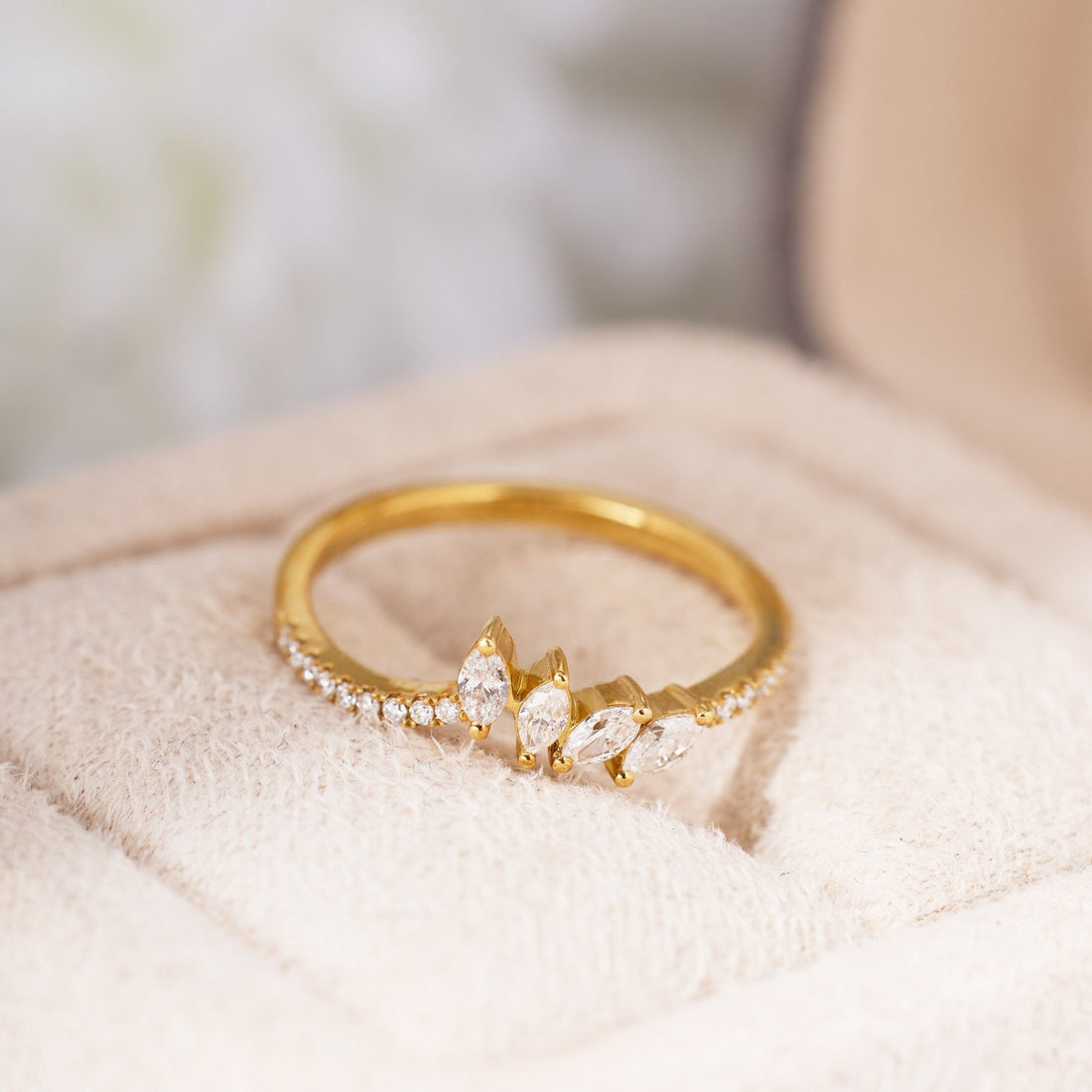 18K Gold Petite Marquise Diamond Stackable Band Ring - Jewelry And Store