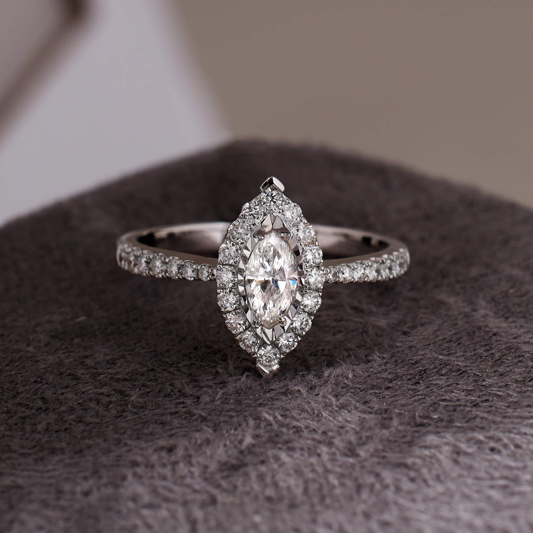 Miracle Plate Setting Halo Ring with Natural Marquise Diamond
