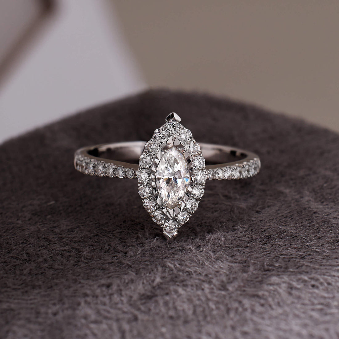 Miracle Plate Setting Halo Ring with Natural Marquise Diamond - Jewelry And Store