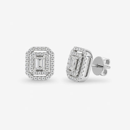0.28ct tw Emerald Cut Diamond Double Halo Stud Earrings in 18K White Gold - JewelryAndStore