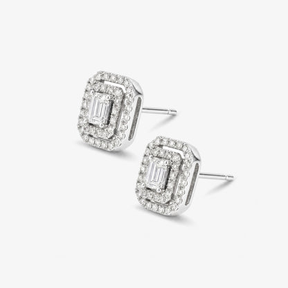 0.28ct tw Emerald Cut Diamond Double Halo Stud Earrings in 18K White Gold - JewelryAndStore