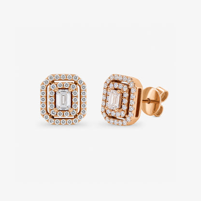 0.28ct tw Emerald Cut Diamond Double Halo Stud Earrings in 18K Rose Gold - JewelryAndStore