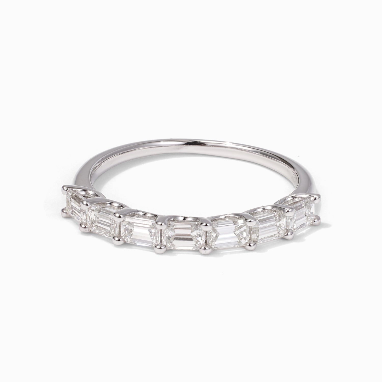 0.99ct Natural Emerald-Cut Diamond Half Eternity Band Ring in 18K White Gold - JewelryAndStore