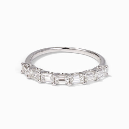 0.99ct Natural Emerald-Cut Diamond Half Eternity Band Ring in 18K White Gold - JewelryAndStore