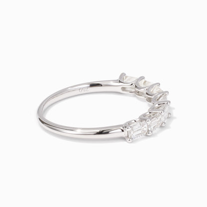 0.99ct Natural Emerald-Cut Diamond Half Eternity Band Ring in 18K White Gold - JewelryAndStore