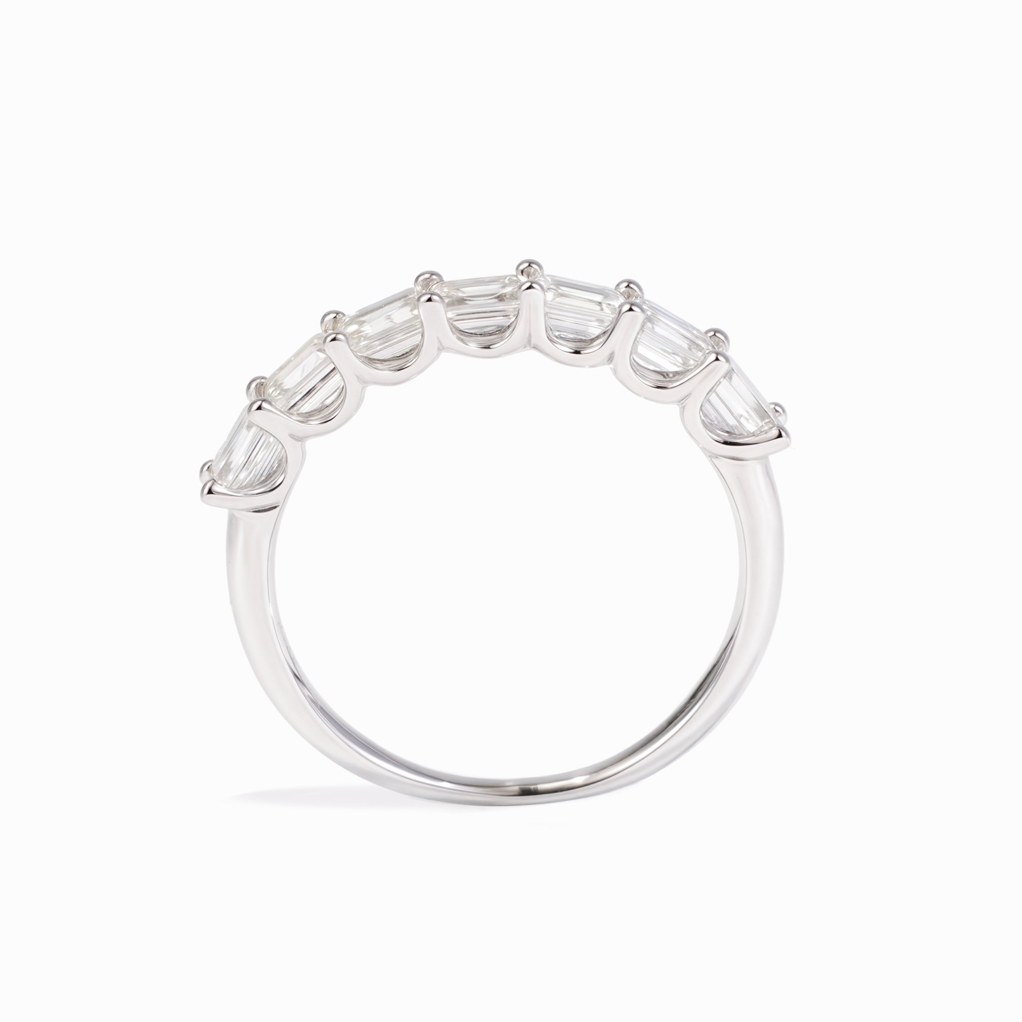 0.99ct Natural Emerald-Cut Diamond Half Eternity Band Ring in 18K White Gold - JewelryAndStore