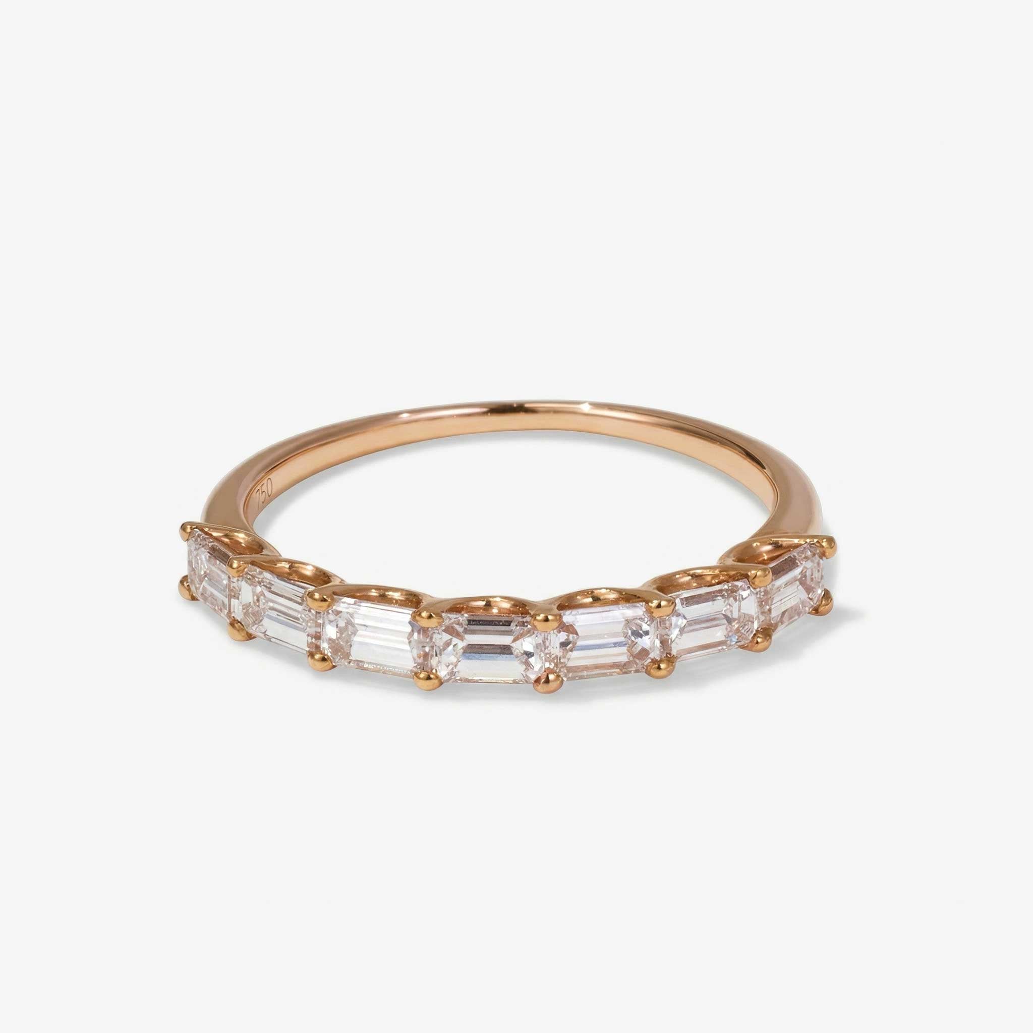 0.96ct Natural Baguette Diamond Half Eternity Ring in 18K Gold