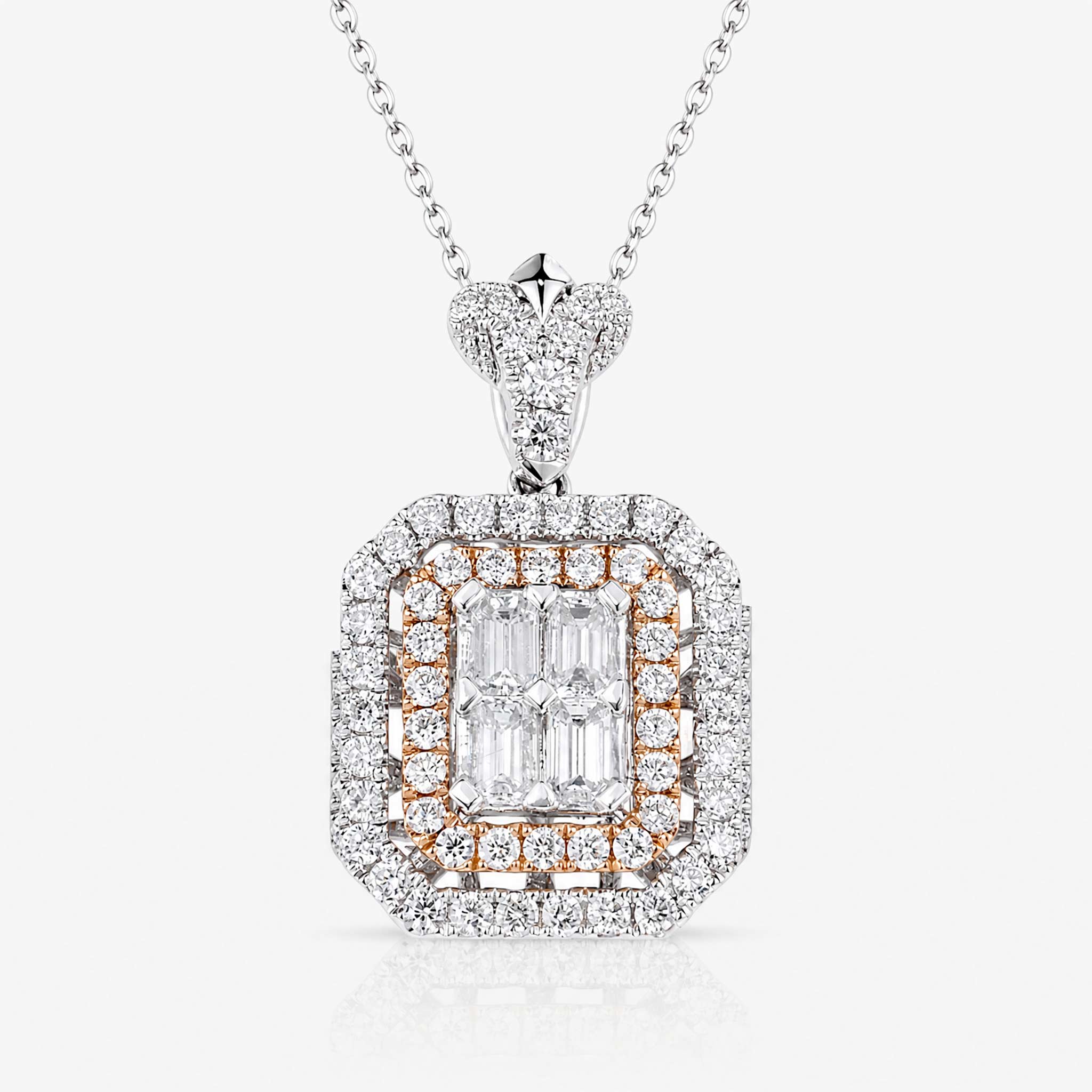 1.25ct Natural Diamond Emerald-Cut Illusion Pendant in 18K Two-Tone Gold - JewelryAndStore