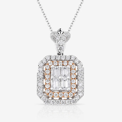 1.25ct Natural Diamond Emerald-Cut Illusion Pendant in 18K Two-Tone Gold - JewelryandStore