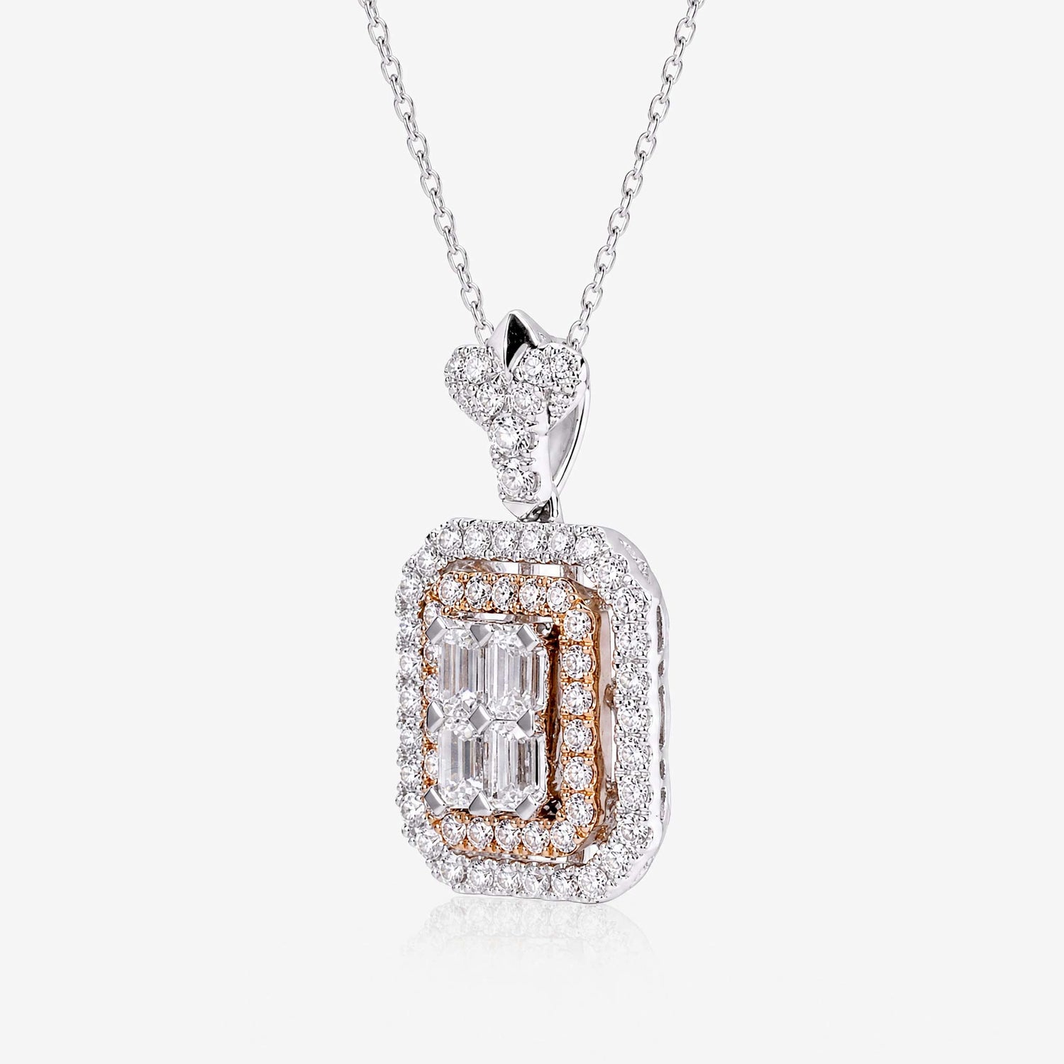 1.25ct Natural Diamond Emerald-Cut Illusion Pendant in 18K Two-Tone Gold - JewelryandStore