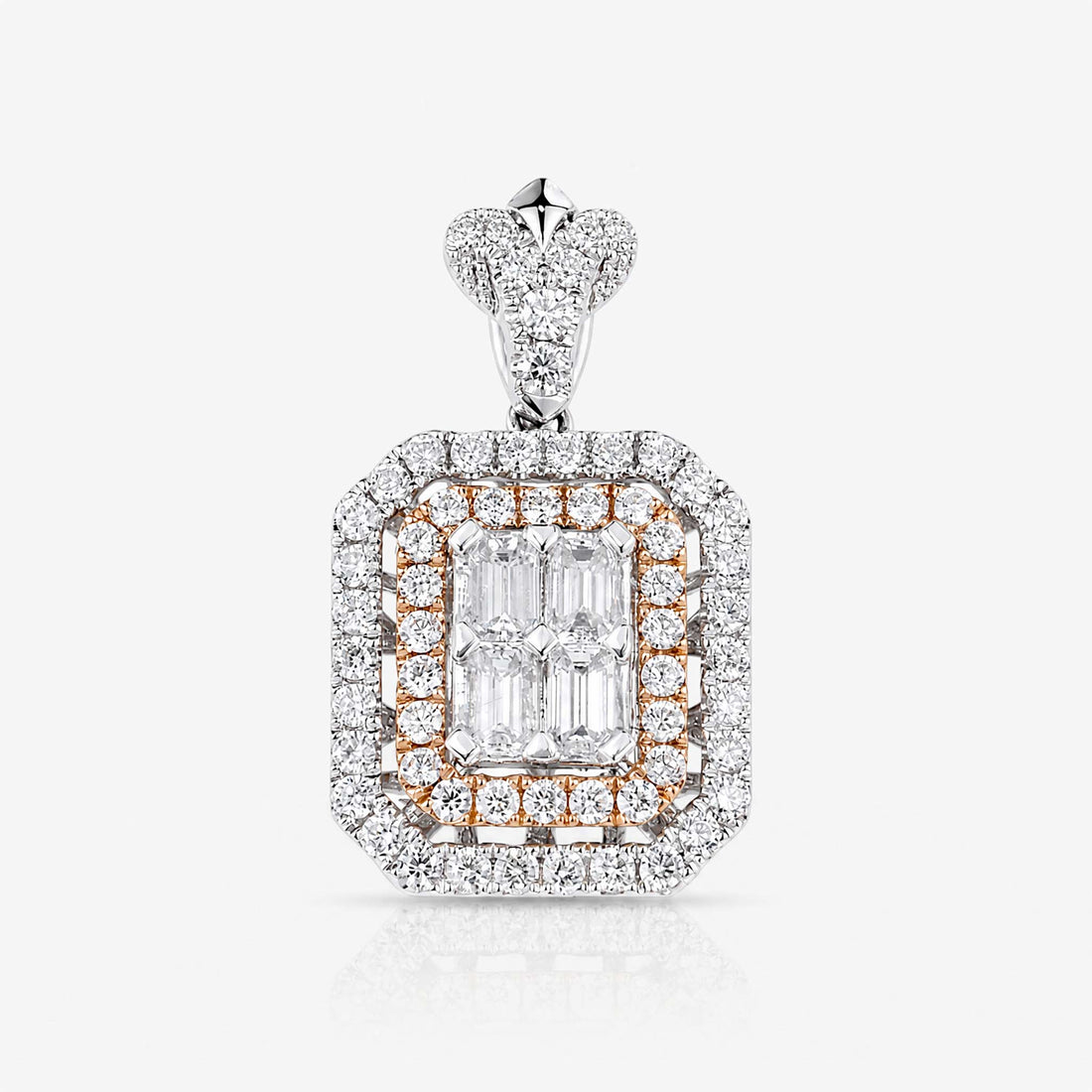 1.25ct Natural Diamond Emerald-Cut Illusion Pendant in 18K Two-Tone Gold - JewelryAndStore
