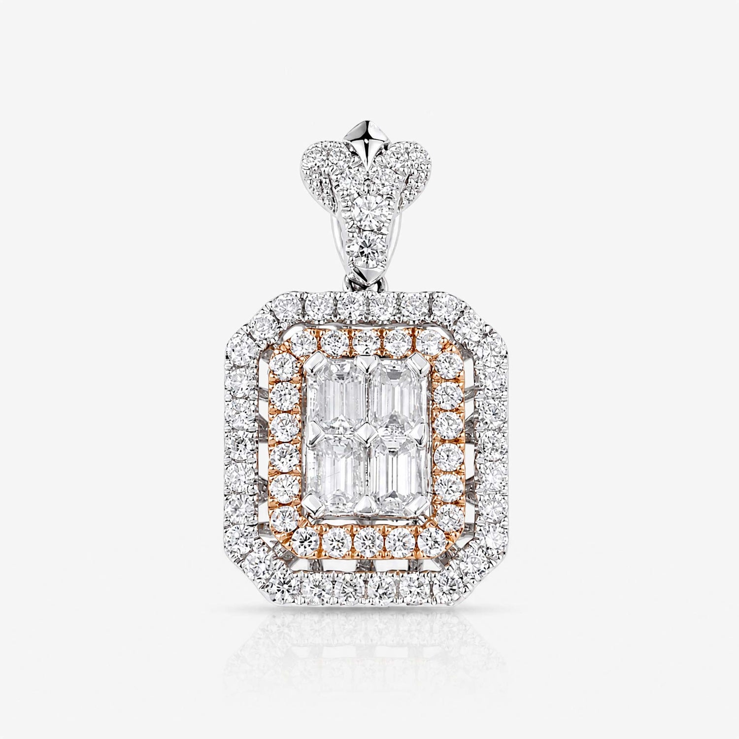 1.25ct Natural Diamond Emerald-Cut Illusion Pendant in 18K Two-Tone Gold - JewelryandStore