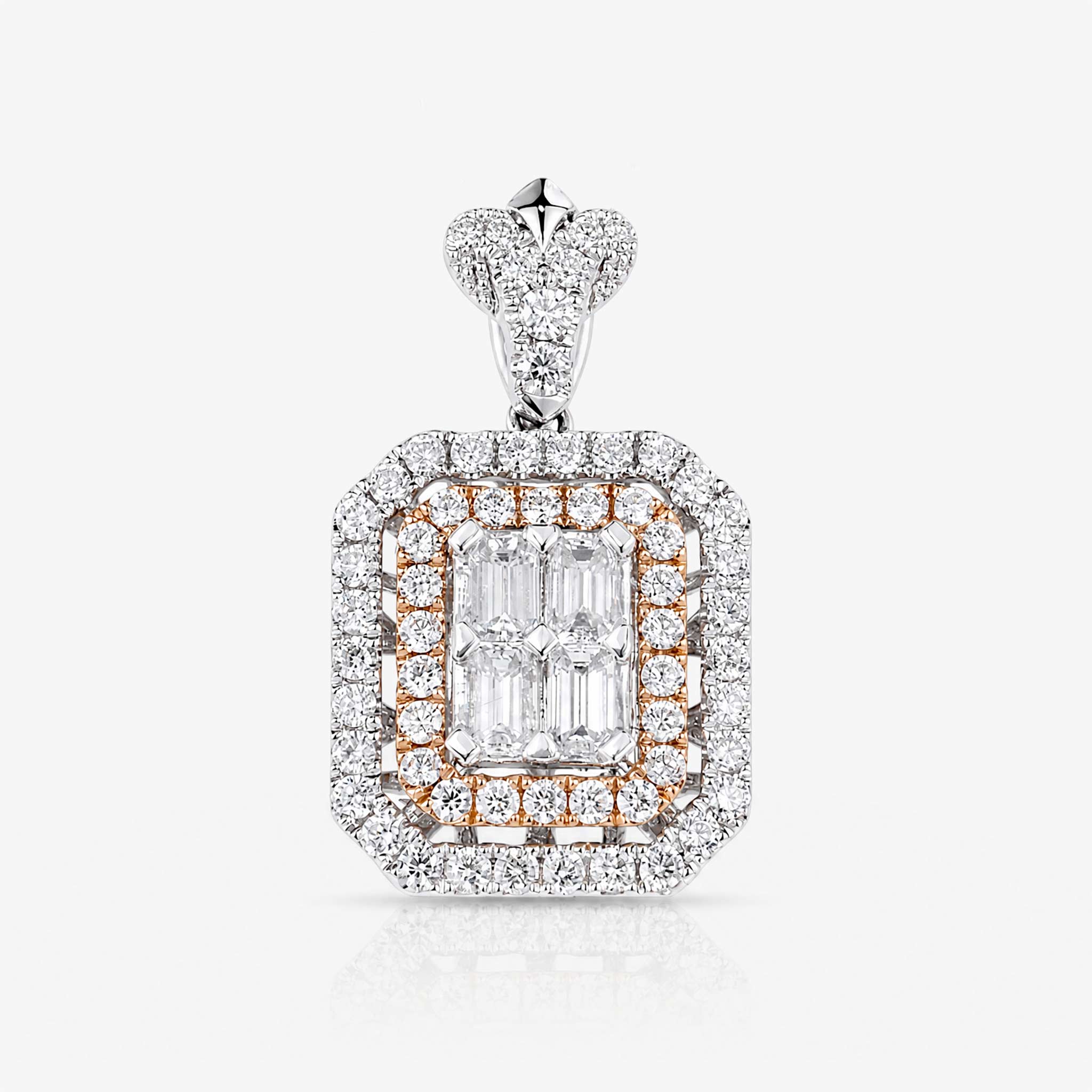 1.25ct Natural Diamond Emerald-Cut Illusion Pendant in 18K Two-Tone Gold - JewelryandStore