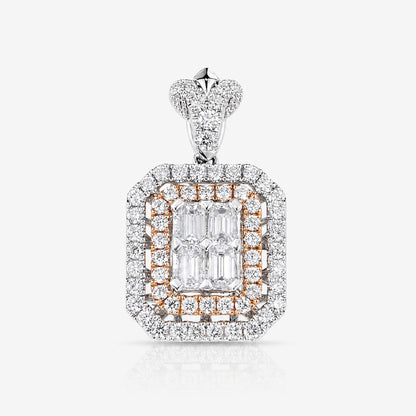 1.25ct Natural Diamond Emerald-Cut Illusion Pendant in 18K Two-Tone Gold - JewelryandStore