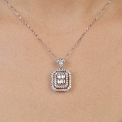 1.25ct Natural Diamond Emerald-Cut Illusion Pendant in 18K Two-Tone Gold - JewelryandStore