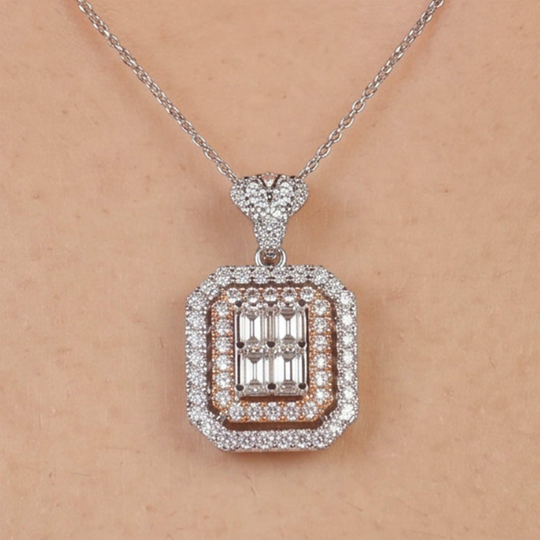 1.25ct Natural Diamond Emerald-Cut Illusion Pendant in 18K Two-Tone Gold - JewelryAndStore