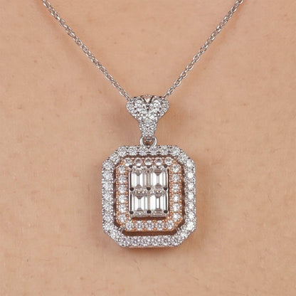 1.25ct Natural Diamond Emerald-Cut Illusion Pendant in 18K Two-Tone Gold - JewelryandStore