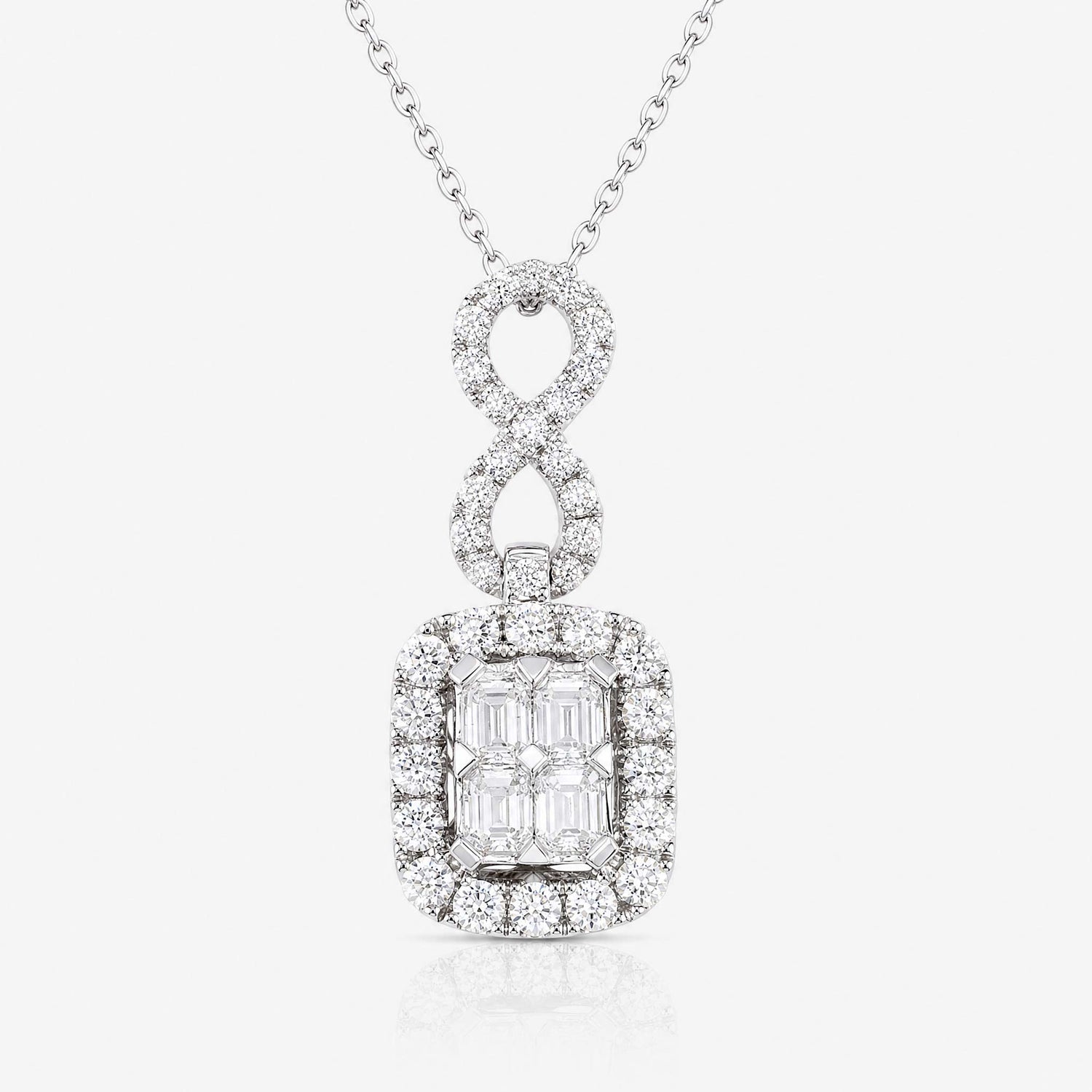 1.24ct Natural Diamond Emerald-Cut Illusion Infinity Pendant in 18K White Gold