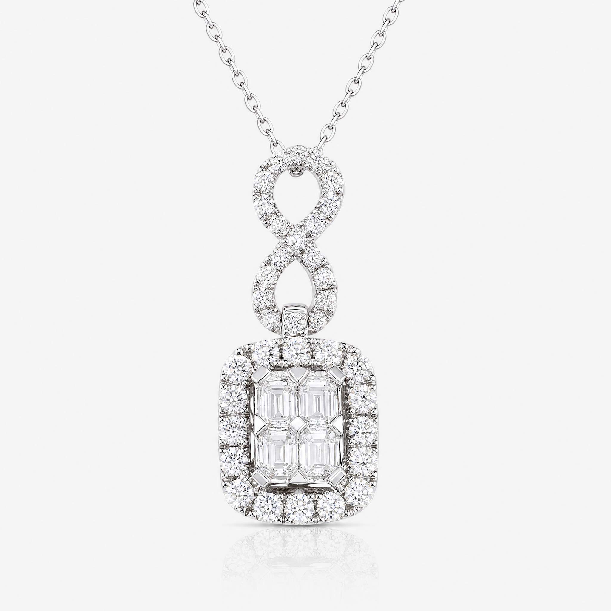 1.24ct Natural Diamond Emerald-Cut Illusion Infinity Pendant in 18K White Gold
