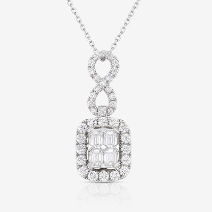 1.24ct Natural Diamond Emerald-Cut Illusion Infinity Pendant in 18K White Gold