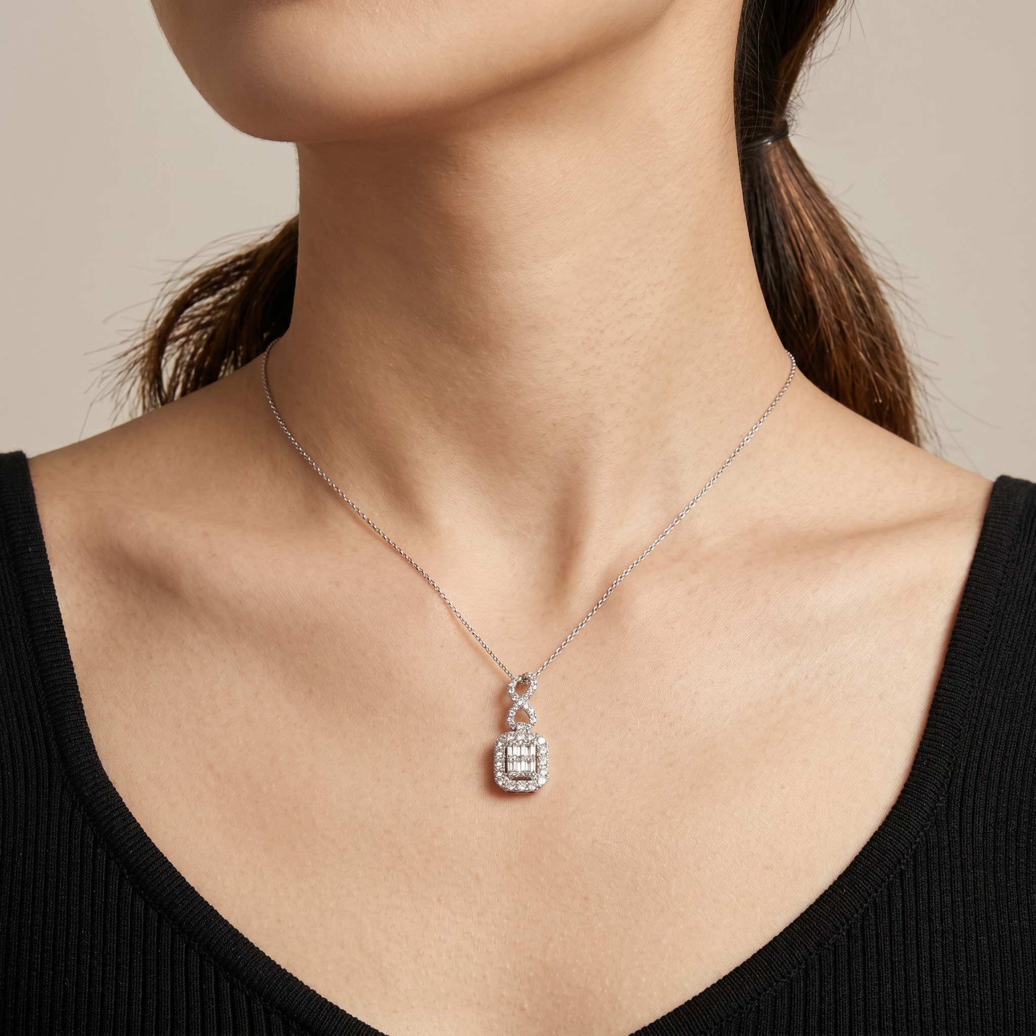 1.24ct Natural Diamond Emerald-Cut Illusion Infinity Pendant in 18K White Gold