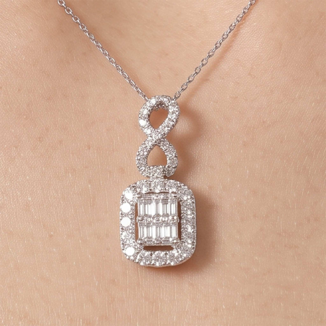 1.24ct Natural Diamond Emerald-Cut Illusion Infinity Pendant in 18K White Gold - JewelryAndStore
