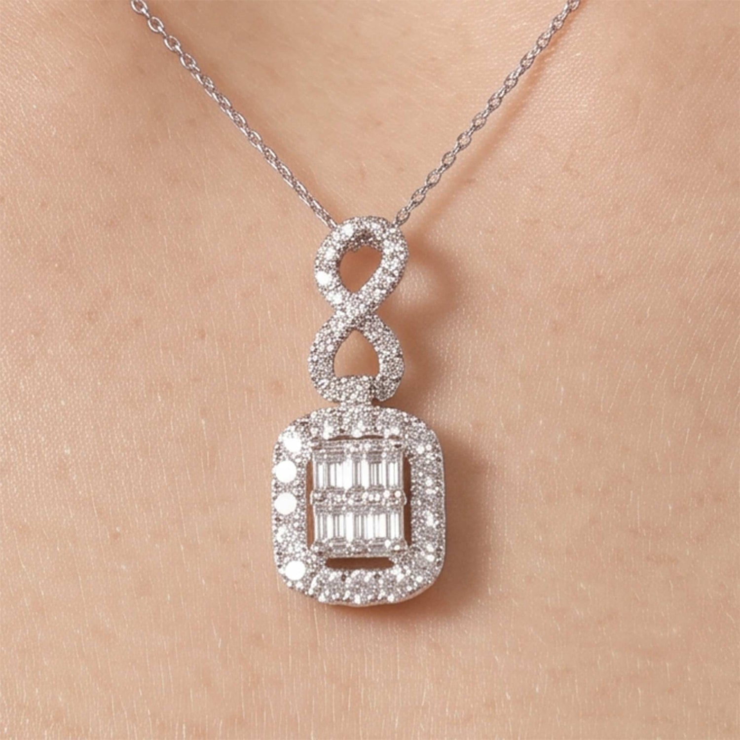 1.24ct Natural Diamond Emerald-Cut Illusion Infinity Pendant in 18K White Gold