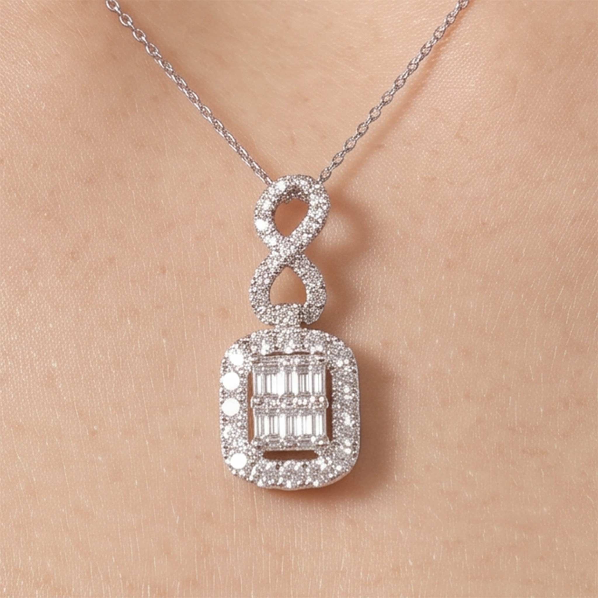 1.24ct Natural Diamond Emerald-Cut Illusion Infinity Pendant in 18K White Gold - JewelryAndStore