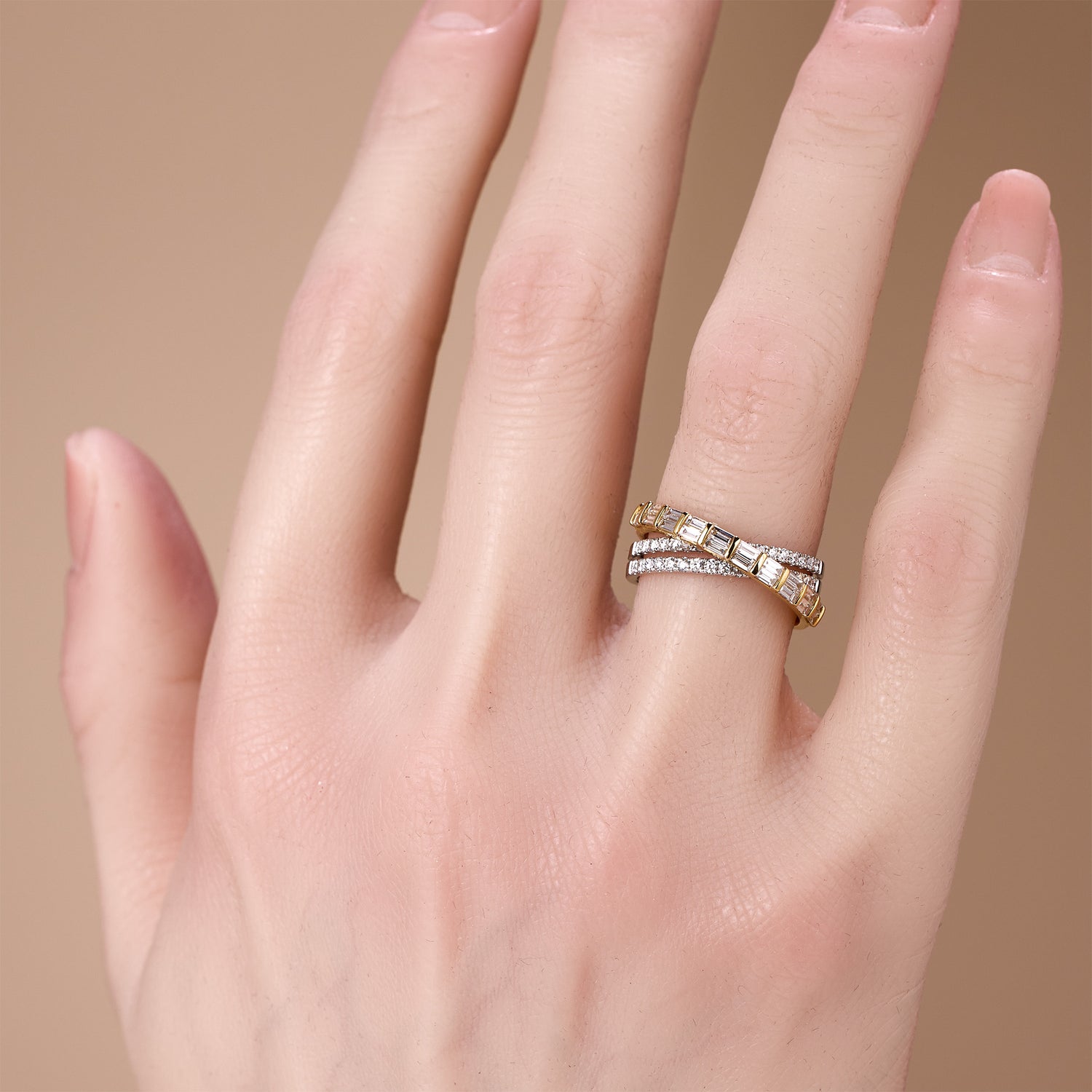 18K Gold X - Cross Natural Diamond Ring - JewelryAndStore