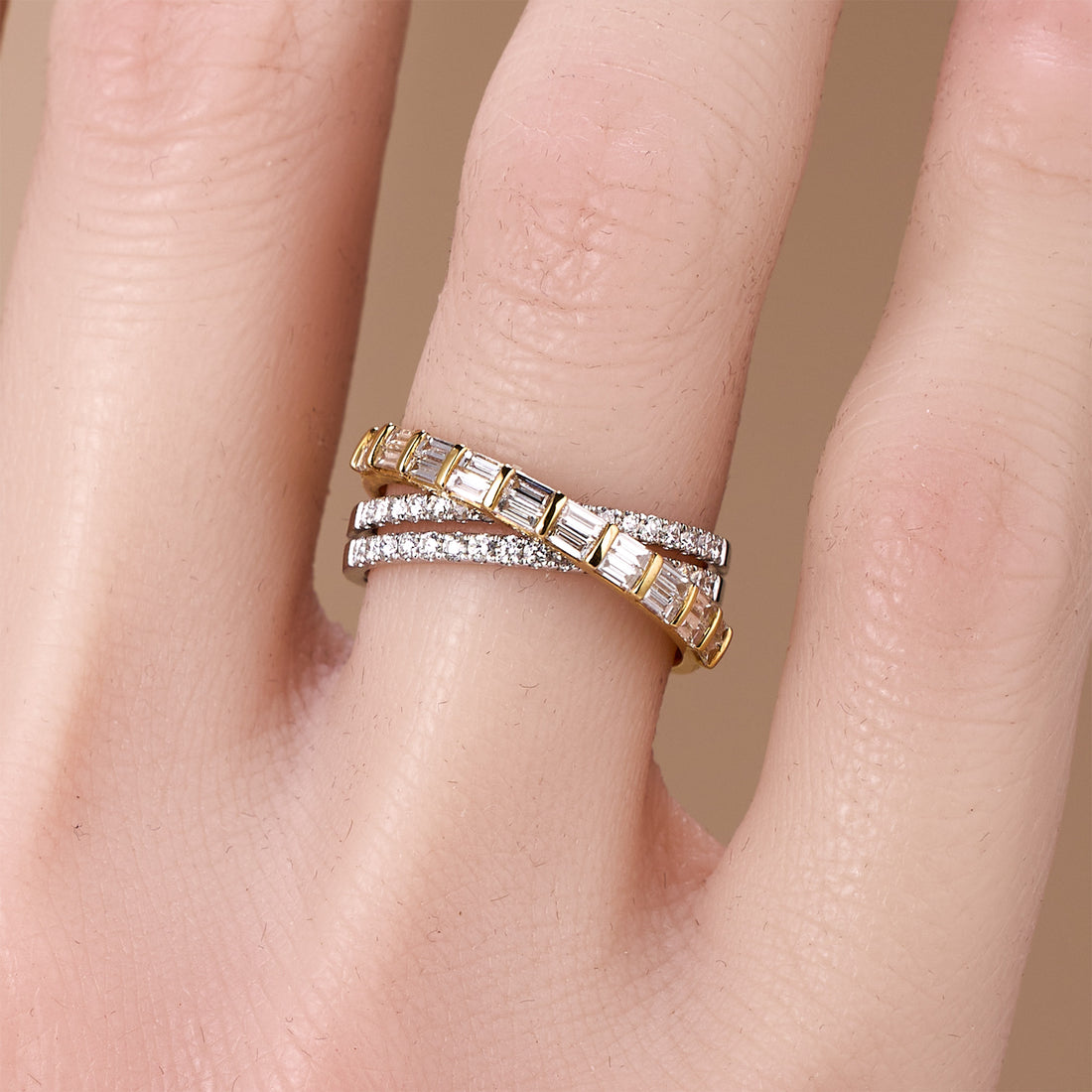 18K Gold X - Cross Natural Diamond Ring - JewelryAndStore