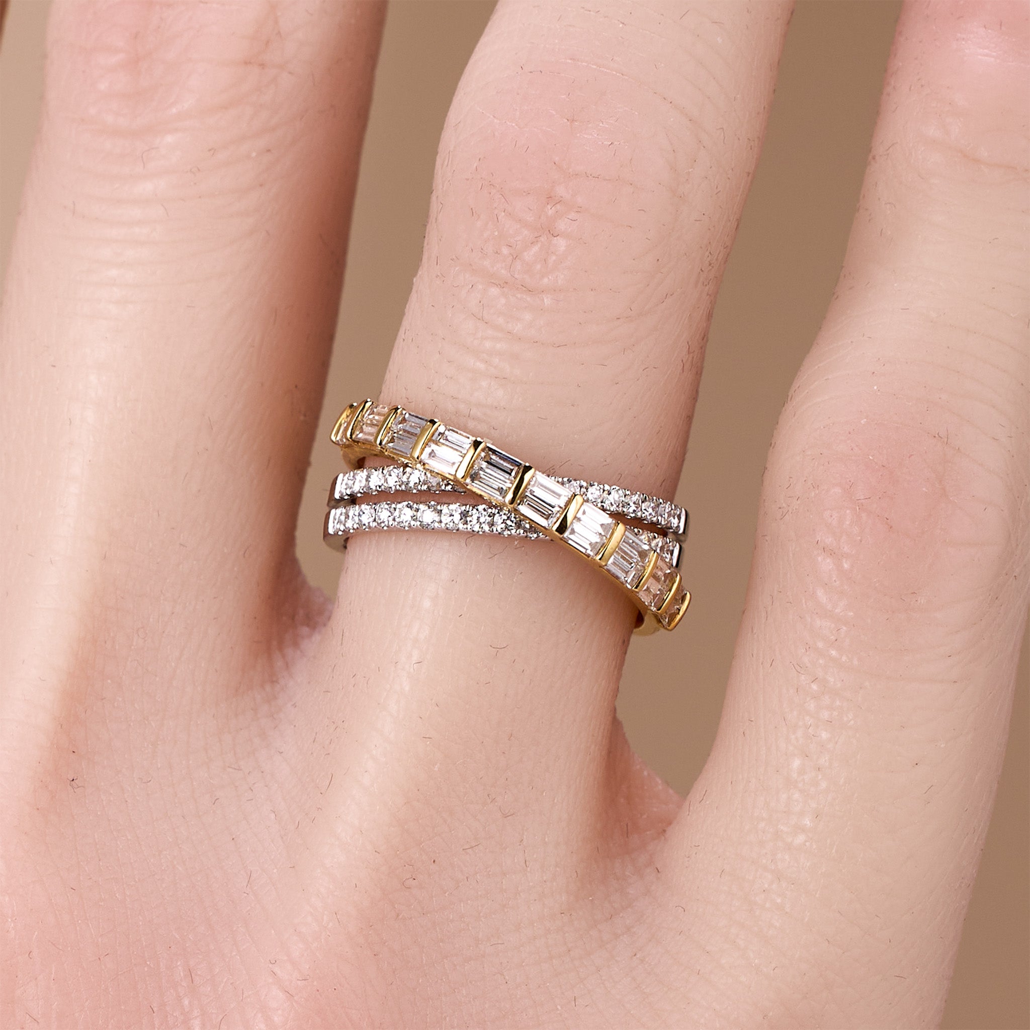 18K Gold X - Cross Natural Diamond Ring - JewelryAndStore