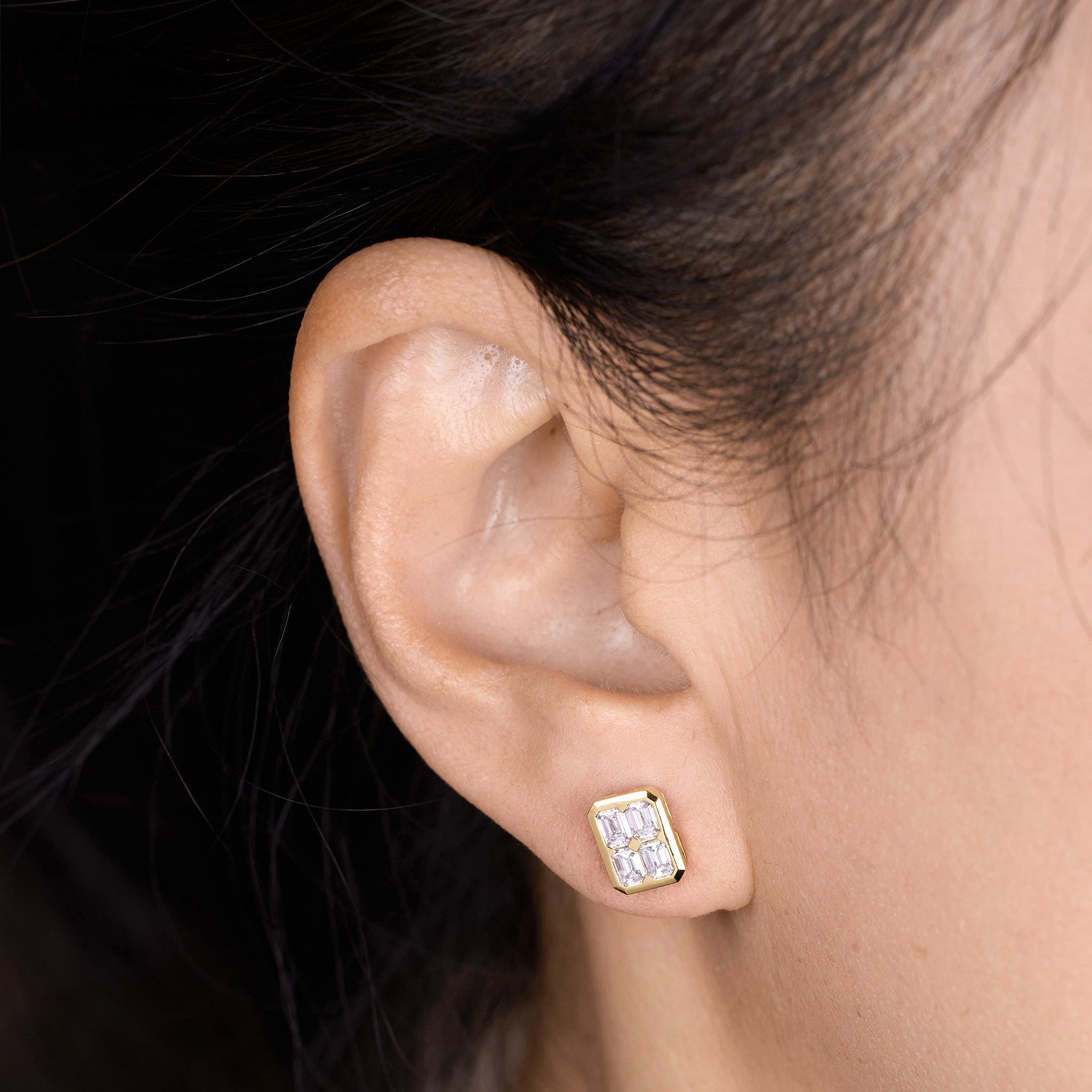 1.13ct tw Emerald Cut Diamond Stud Earrings in 18K Yellow Gold - JewelryAndStore