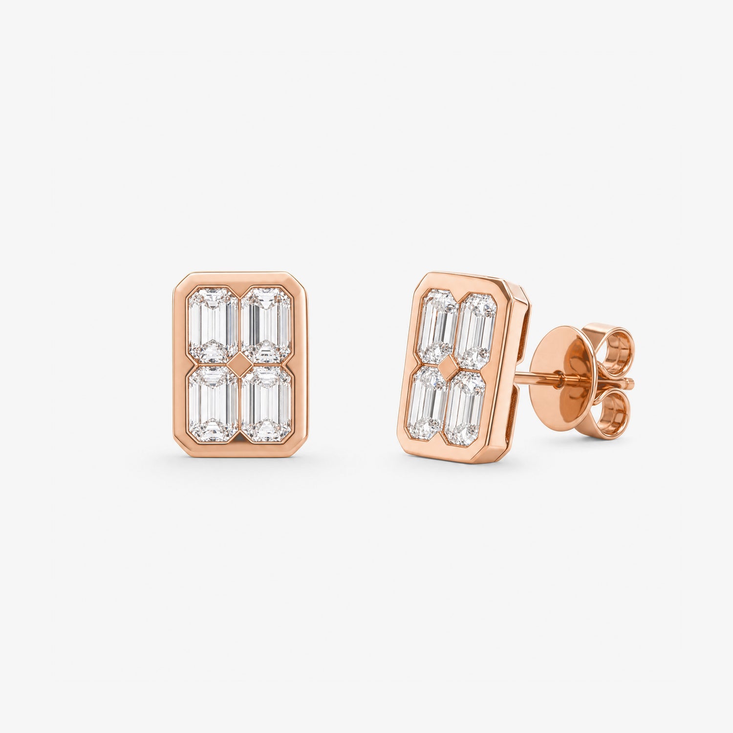 1.15ct tw Emerald Cut Diamond Stud Earrings in 18K Rose Gold - JewelryAndStore