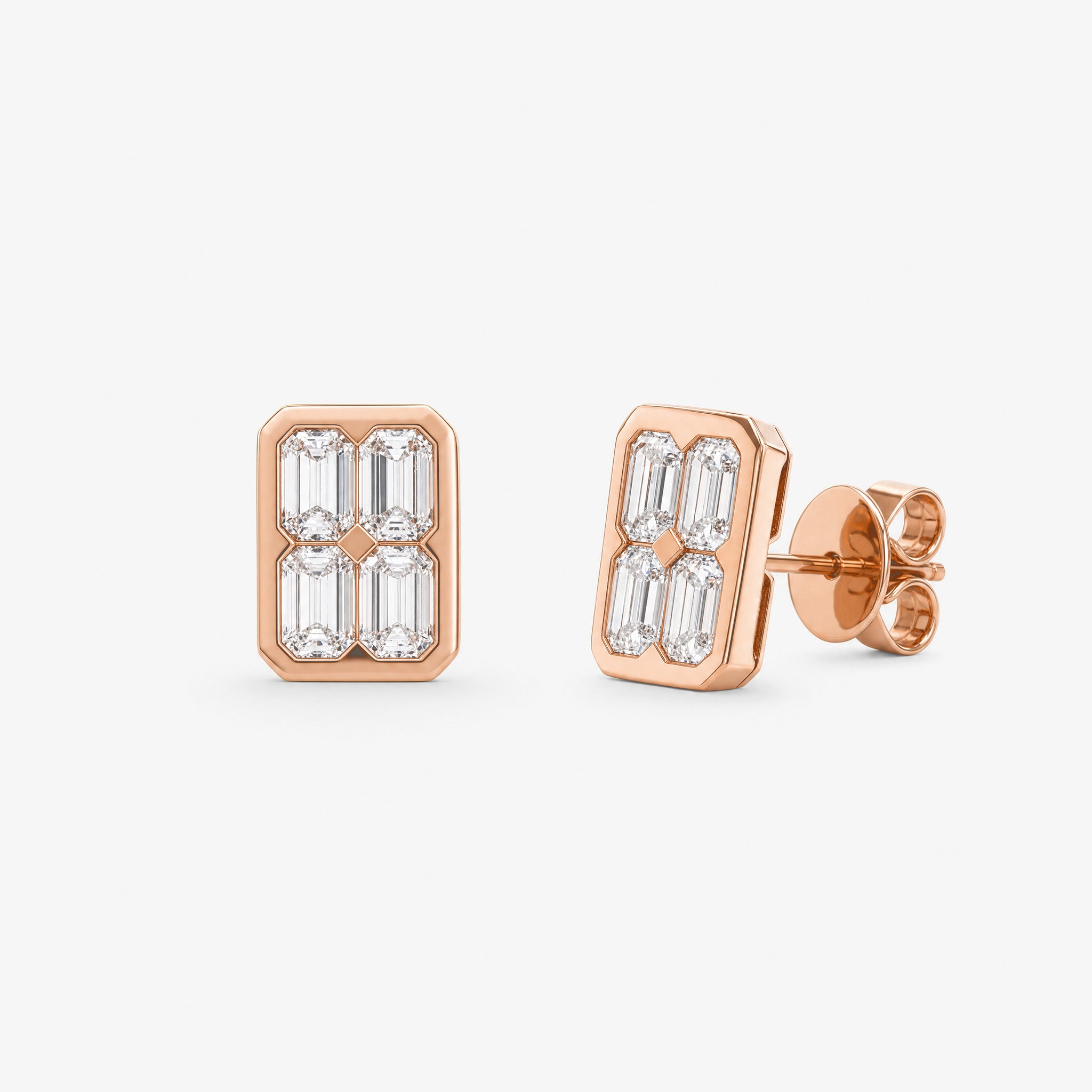 1.15ct tw Emerald Cut Diamond Stud Earrings in 18K Rose Gold - JewelryAndStore