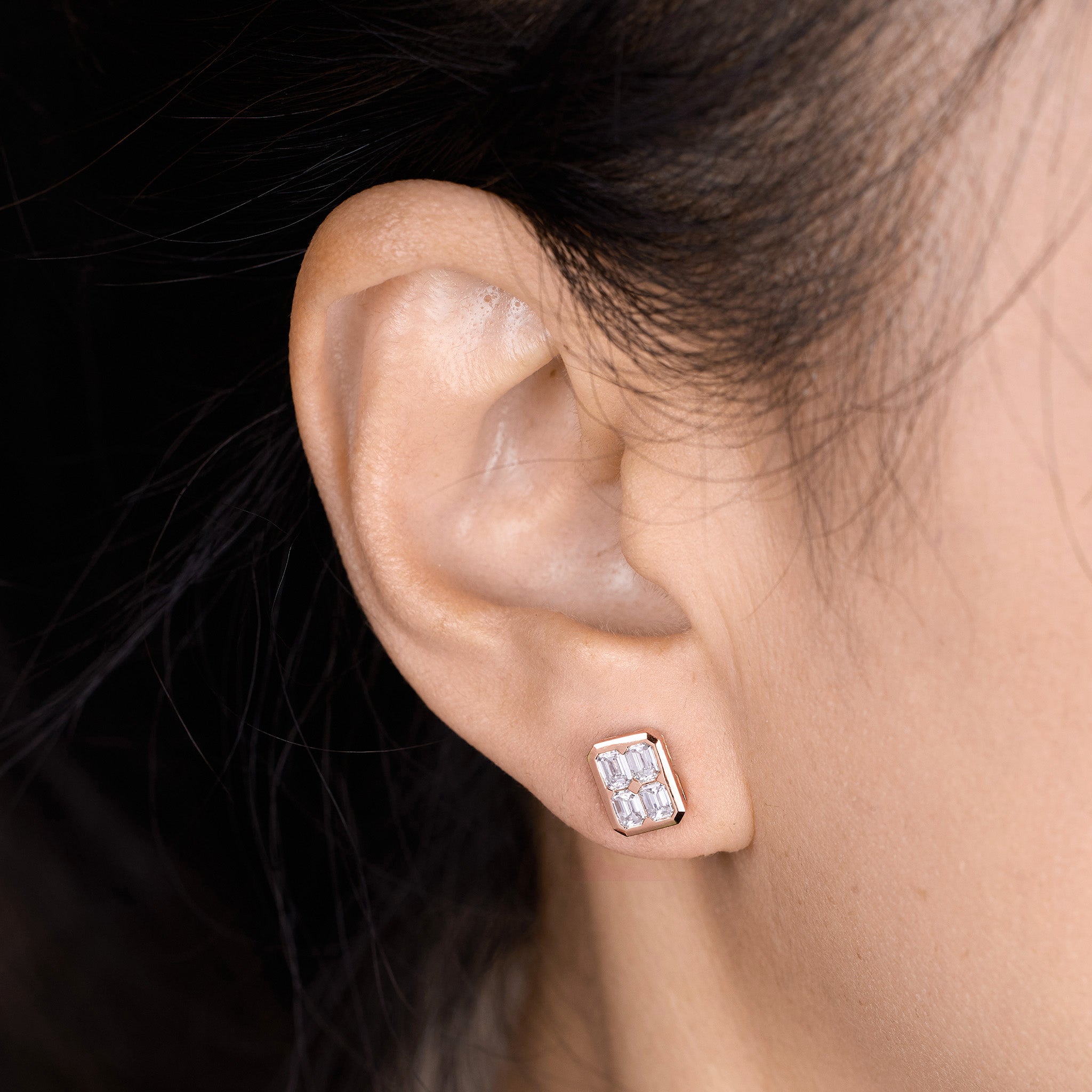 1.15ct tw Emerald Cut Diamond Stud Earrings in 18K Rose Gold - JewelryAndStore