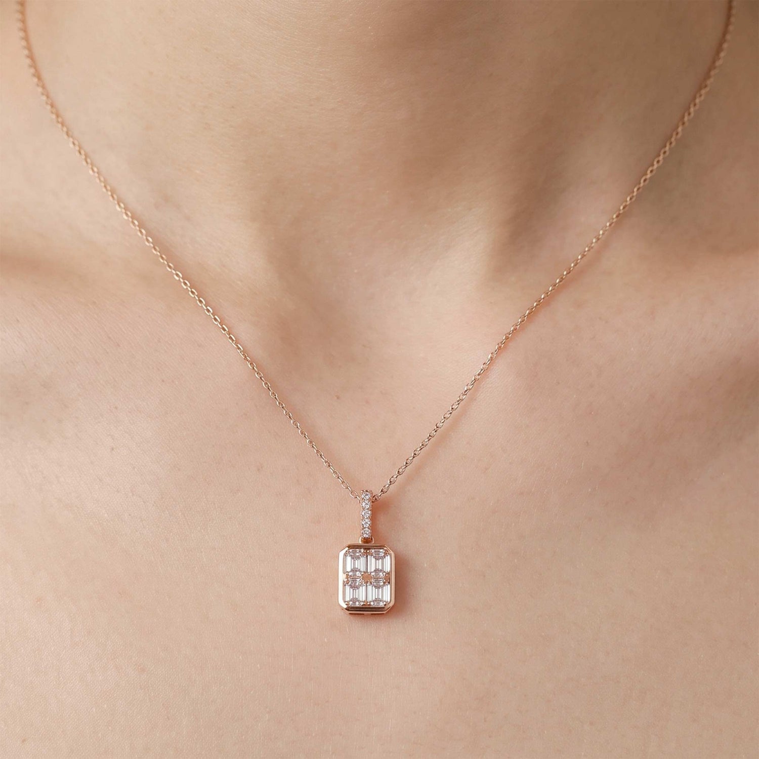 0.56ct Natural Diamond Emerald-Cut Illusion Pendant in 18K Gold - JewelryandStore