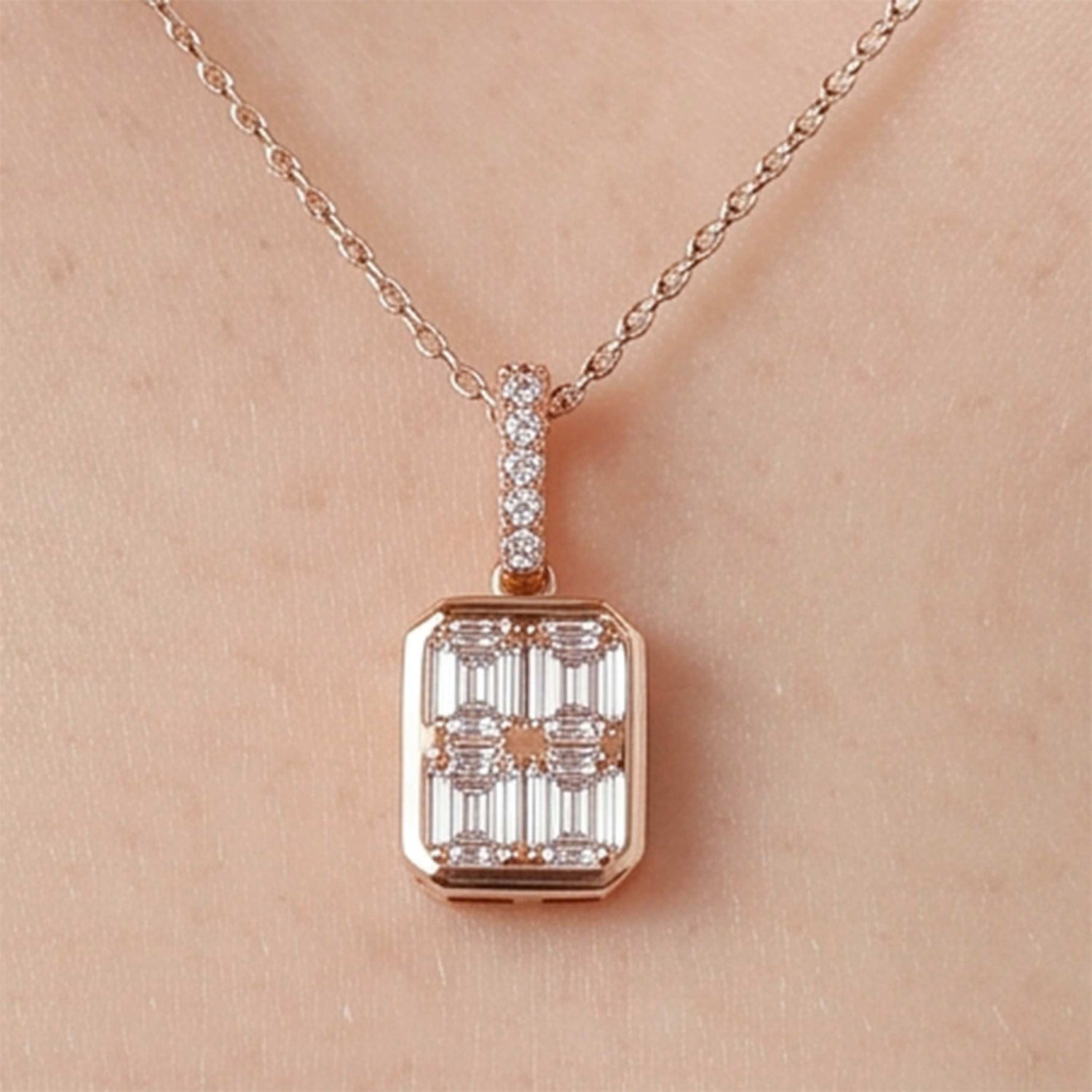 0.56ct Natural Diamond Emerald-Cut Illusion Pendant in 18K Gold - JewelryandStore