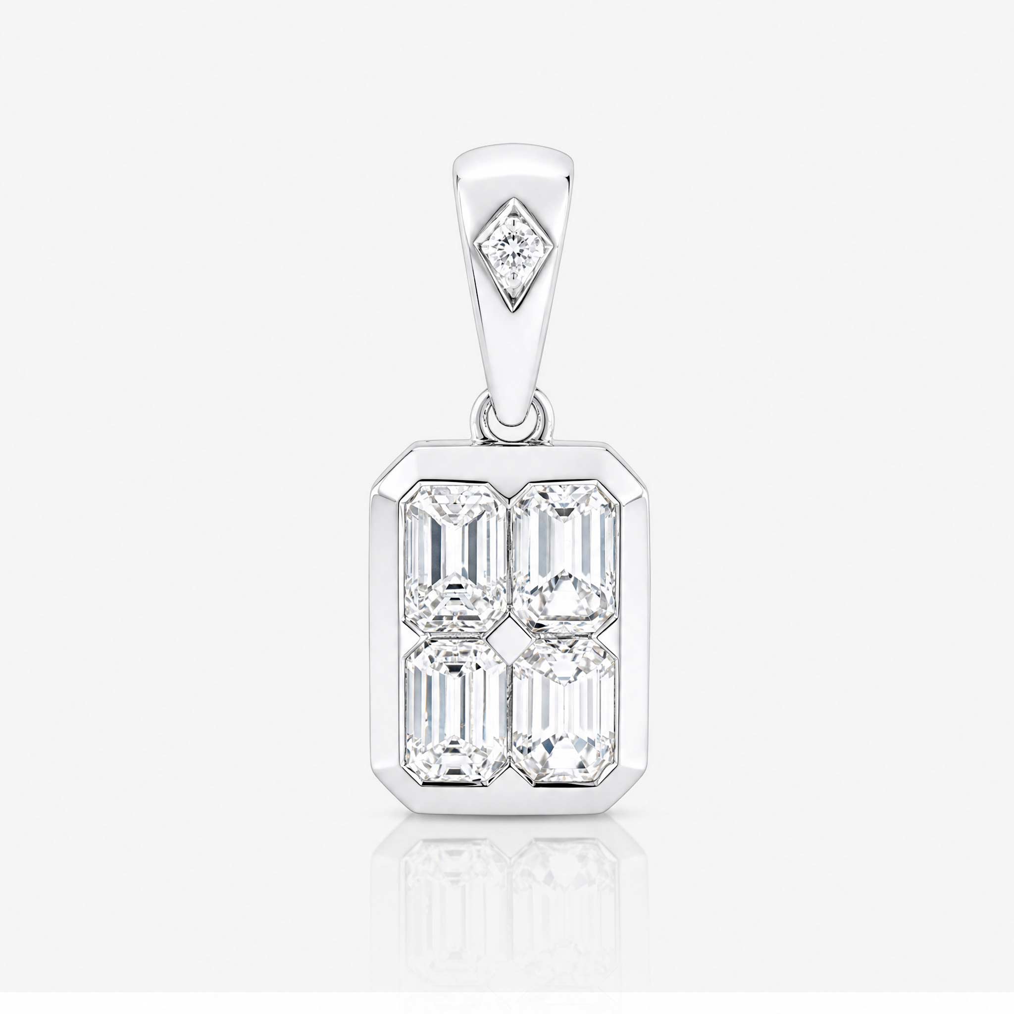 0.56ct Natural Diamond Emerald-Cut Illusion Pendant in 18K White Gold - JewelryAndStore