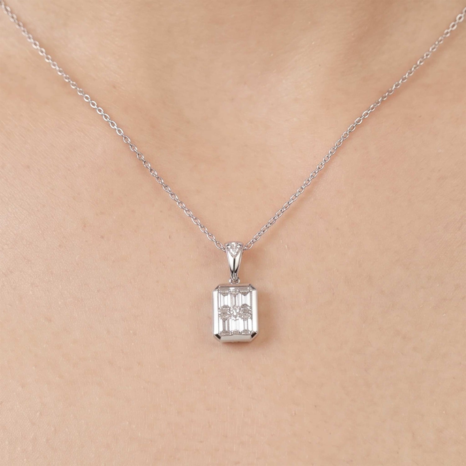 0.56ct Natural Diamond Emerald-Cut Illusion Pendant in 18K Gold - JewelryandStore